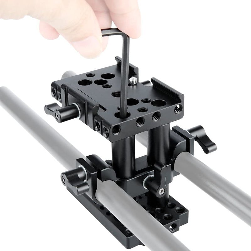 NICEYRIG نظام رفع القضبان NICEYRIG 15mm مع قاعدة سريعة التحرير ومجموعة لوحة QR وقضبان رفع 15mm ومشبك قضبان قصيرة مناسب لكاميرات DSLR - Image 2